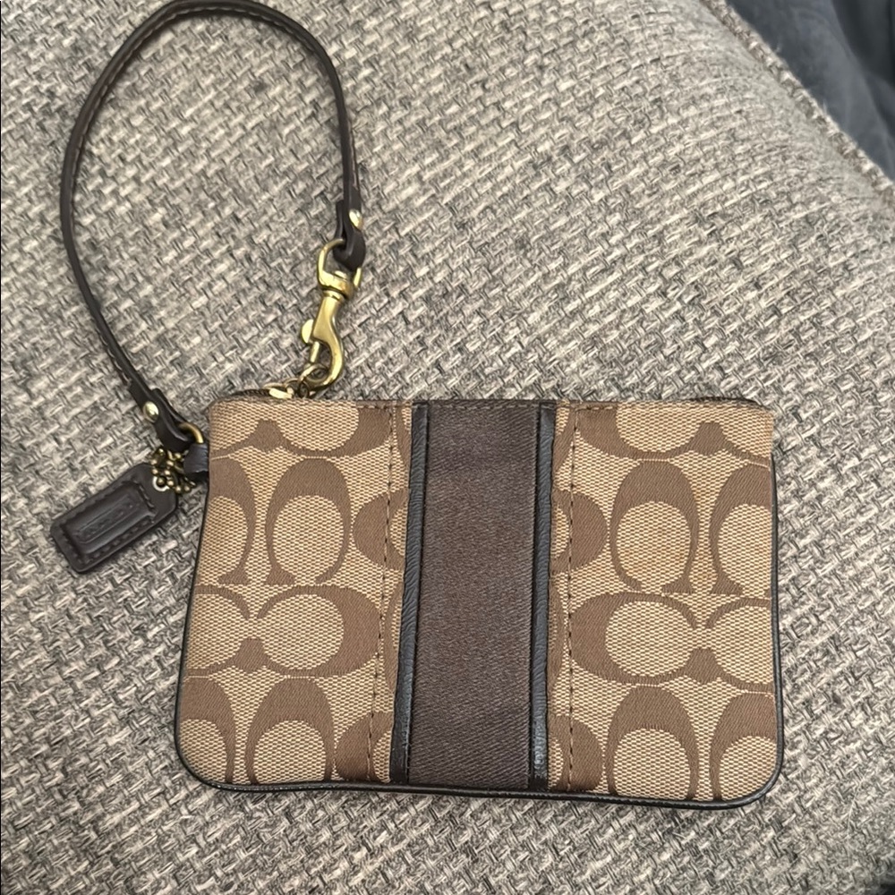Coach Tan and Brown Signature Wristlet